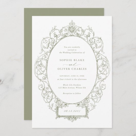 Vintage Elegant-Ornament-Bläserrahmen Hochzeit Einladung (Vorne/Hinten)