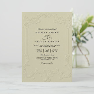 Vintage Elegant Ornate Embossing QR Code Wedding Einladung