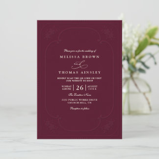 Vintage Elegant Ornate Embossing QR Code Wedding Einladung