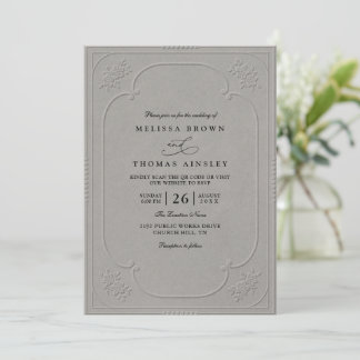 Vintage Elegant Ornate Embossing QR Code Wedding Einladung