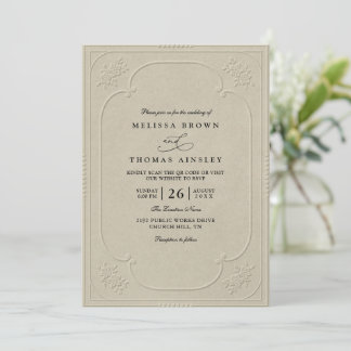 Vintage Elegant Ornate Embossing QR Code Wedding Einladung