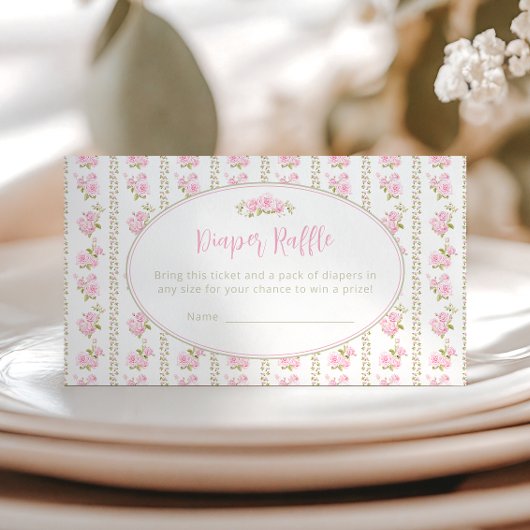 Vintage Elegant Pink Floral Diaper Raffle Begleitkarte