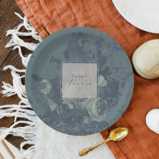 Vintage Elegant Rustic Teal Floral Bridal Shower Pappteller