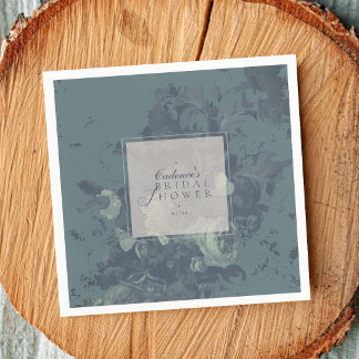 Vintage Elegant Rustic Teal Floral Bridal Shower Serviette