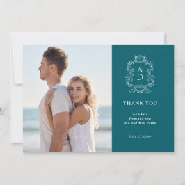 Vintage Elegant Tale Blue Morden Two Photo Wedding Dankeskarte