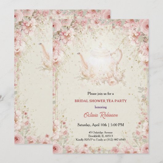 Vintage Elegant Tea Party Bridal Shower Invitation Einladung (Vorne/Hinten)