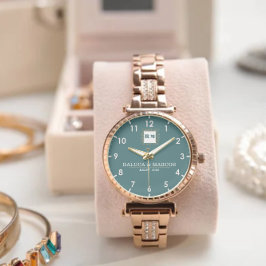 Vintage Elegant wedding green monogram couple Armbanduhr