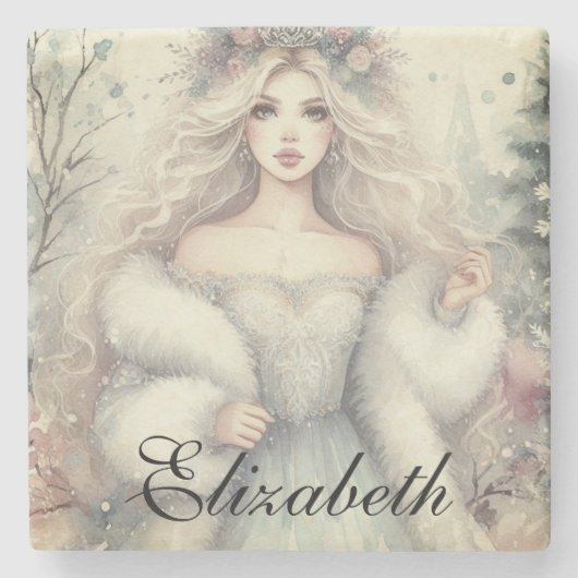 Vintage Elegant Winter Princess Mairytale Steinuntersetzer (Vorderseite)