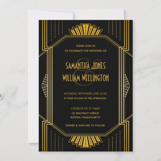 Vintage Elegante Art Deco Einladung (Vorderseite)