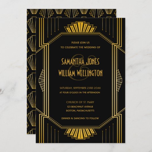 Vintage Elegante Art Deco Einladung (Vorne/Hinten)