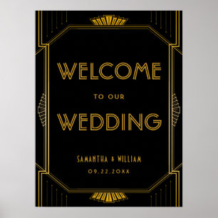 Vintage Elegante Art Deco Goldene Hochzeits-Willko Poster