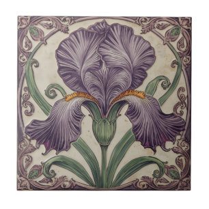 Vintage Elegante Art Nouveau lila Iris-Blüte Fliese
