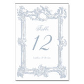 Vintage, elegante Barock Rahmen Dusty Blue Wedding Tischnummer (Rückseite)