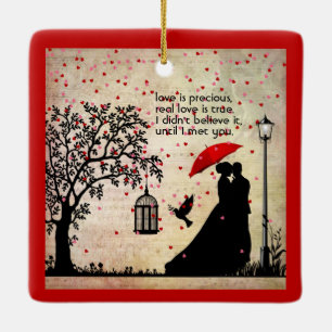Vintage Elegante, Beige & Schwarze Poesie Keramikornament