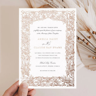 Vintage Elegante Blattrebenrahmen Goldfolie Hochze Folieneinladung