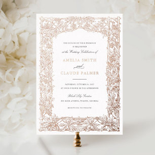 Vintage Elegante Blattrebenrahmen Goldfolie Hochze Folieneinladung
