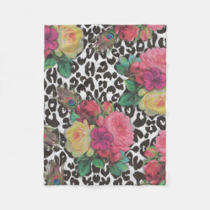 vintage elegante Blumen Gepard Pfau floral Fleecedecke