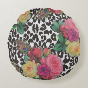 vintage elegante Blumen Gepard Pfau floral Rundes Kissen