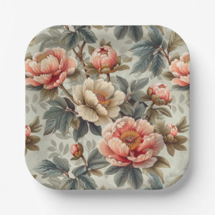 Vintage, elegante Blumen Pappteller