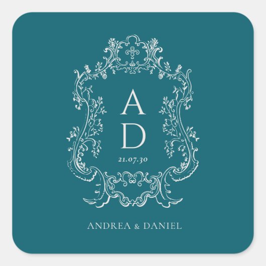 Vintage Elegante Blumen Quadratischer Aufkleber (Vorderseite)