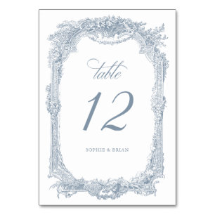Vintage, elegante Blumen-Rahmen Dusty Blue Wedding Tischnummer