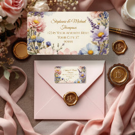 Vintage Elegante Blumentypografie Pink Blue n Gold Adressaufkleber