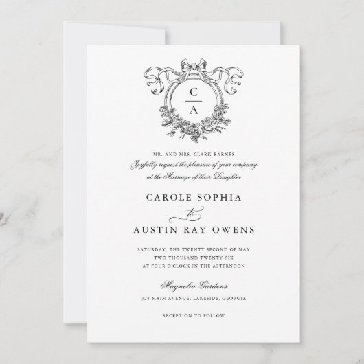 Vintage Elegante Blumenzelt Bow Ribbon-Hochzeit Einladung (Vorderseite)