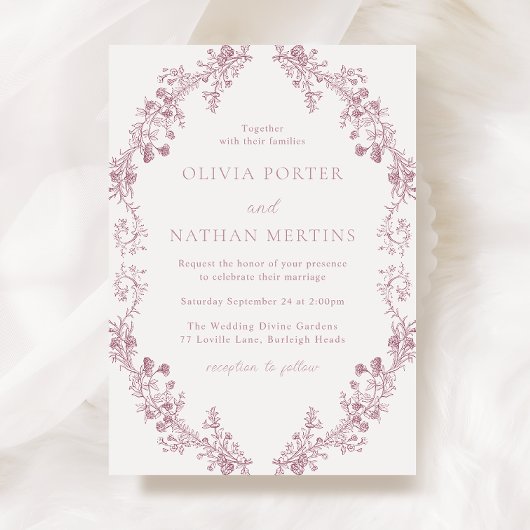 Vintage Elegante Blush Dusty Rose Wreath Wedding Einladung