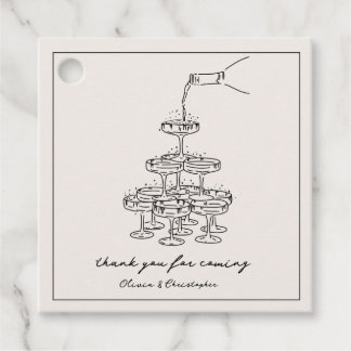 Vintage Elegante Champagner-Turm-Skizze Favor Tags Geschenkanhänger