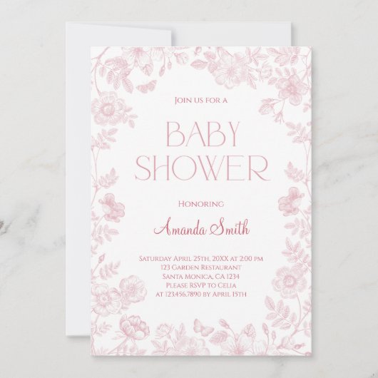 Vintage elegante Chinoiserie Floral Baby Dusche Einladung (Vorderseite)