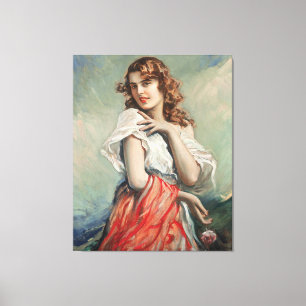 Vintage Elegante Dame mit Blume Leinwanddruck