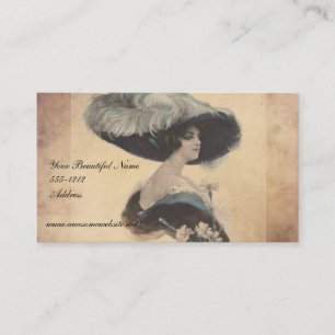 Vintage elegante Dame mit Federhut Visitenkarten Visitenkarte