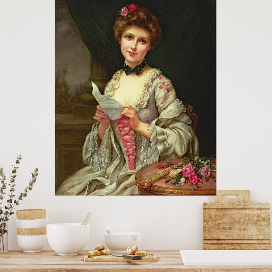 Vintage Elegante Dame mit Rose Poster (Küche)