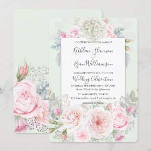 Vintage Elegante Florale Rosa Grün Jedes Farbige P Einladung