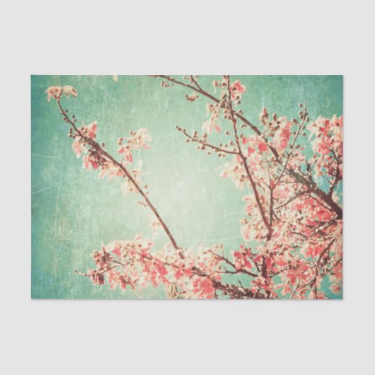 Vintage elegante getragene aquamarine Holz- u. Seidenpapier (Vorderseite)