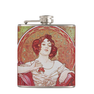 Vintage Elegante Girlige Art Nouveau Mucha Ruby La Flachmann