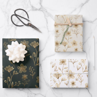 Vintage elegante Gold-Blume Geschenkpapier Set