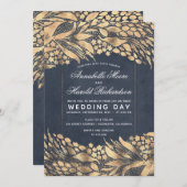 Vintage, elegante Goldblatthochzeit Einladung (Vorne/Hinten)