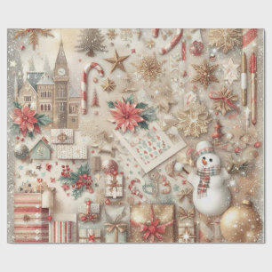 Vintage elegante goldene Glitter-Weihnachtselement Geschenkpapier