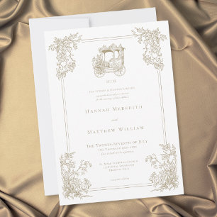 Vintage Elegante Goldene Kutsche Gartenhochzeit Einladung