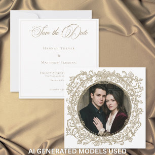 Vintage Elegante Goldener Wappen-Garten-Foto-Hochz Save The Date