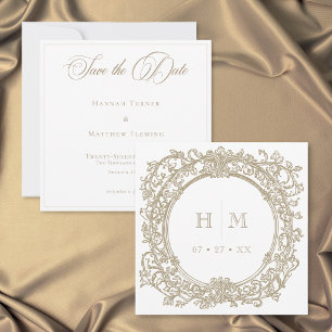 Vintage Elegante Goldener Wappen-Gartenhochzeit Save The Date