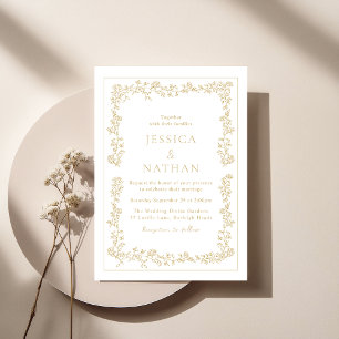 Vintage, elegante Goldflorale-Hochzeit Einladung
