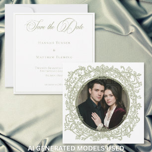 Vintage Elegante Grüne Wappen-Garten-Foto-Hochzeit Save The Date