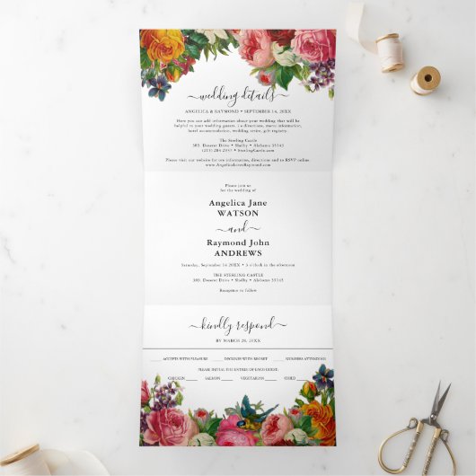 Vintage Elegante Hochzeit Dreifach Gefaltete Einladung (Innenseite)