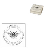 Vintage elegante Honey Bee Round-Rücksendeadresse Gummistempel (Stempel)
