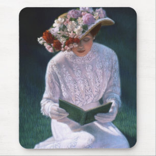 Vintage elegante Kunst viktorianische Dame lesend Mousepad