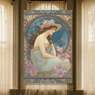 Vintage Elegante Lady Art Nouveau Blue Ephemera Seidenpapier