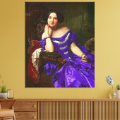 Vintage Elegante Lady in blauem violettem Kleid Leinwanddruck (Insitu (Wohnzimmer))