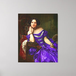 Vintage Elegante Lady in blauem violettem Kleid Leinwanddruck